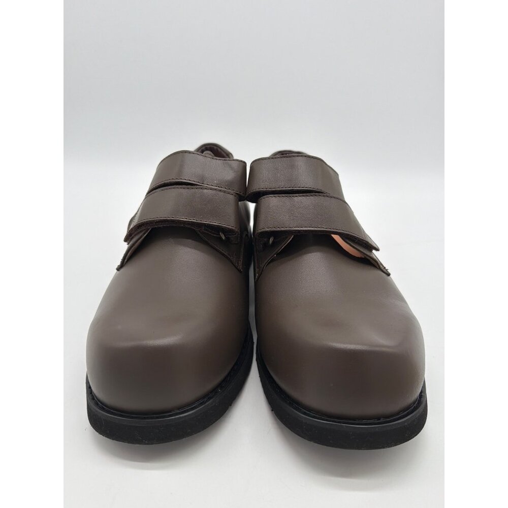 Mens Brown Leather Orthopedic Shoes Size 11.5 4E Wide Fit With Adjustable Velcro